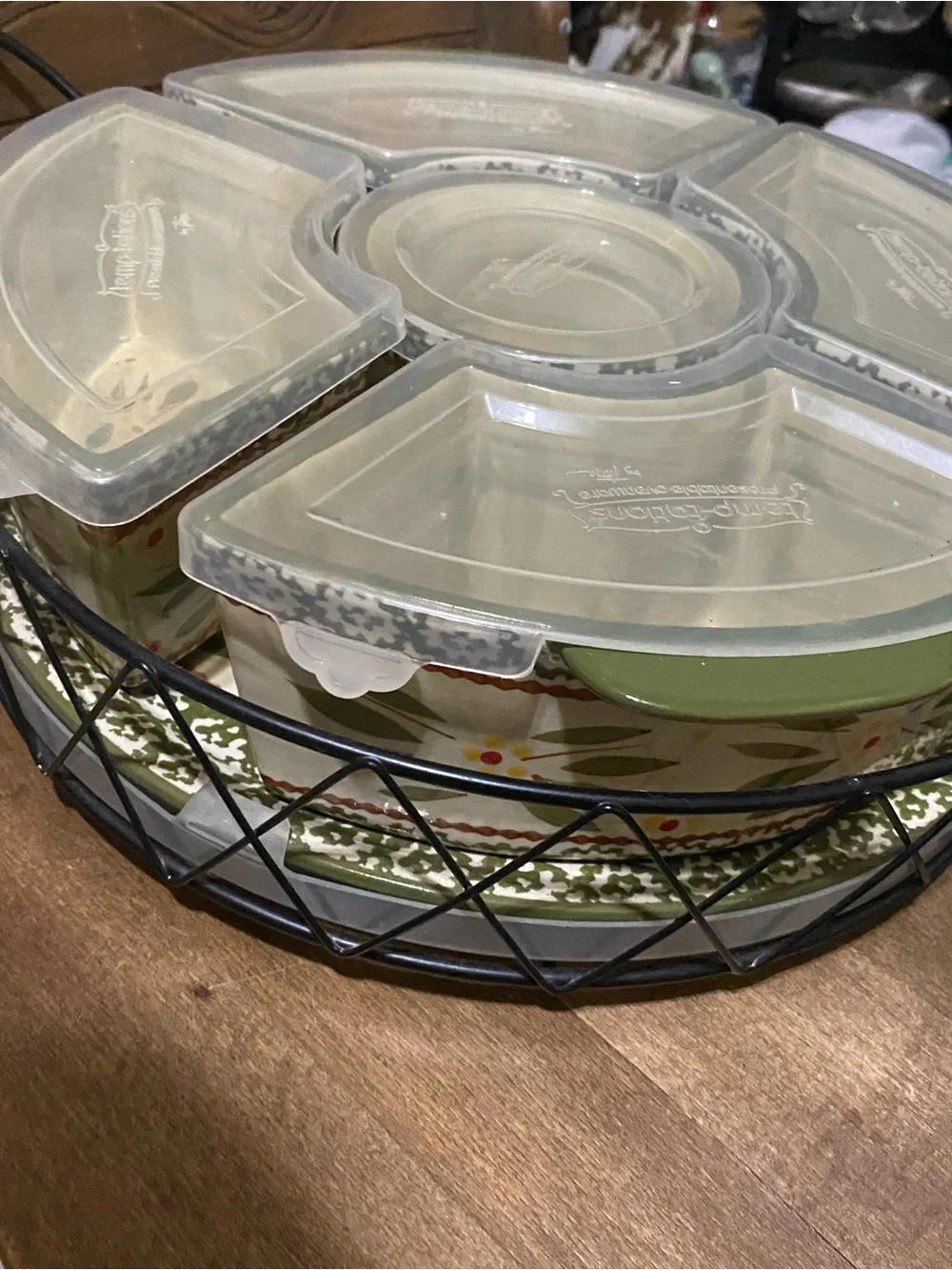 14 Pc TEMP-TATIONS Old World Green By Tara Serving Set Dream! With Lids & Basket
